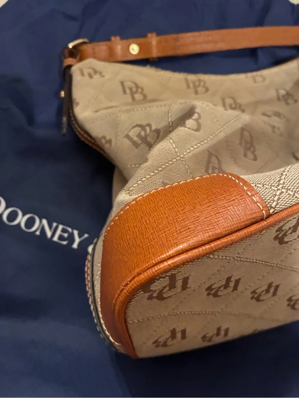 Dooney & Bourke Tan Logo Quilted Hobo with Cognac Trim Purse